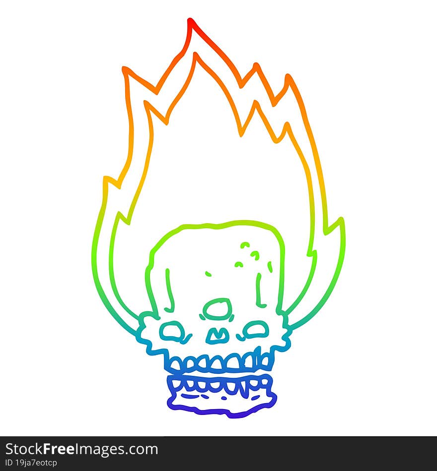 rainbow gradient line drawing spooky cartoon flaming skull