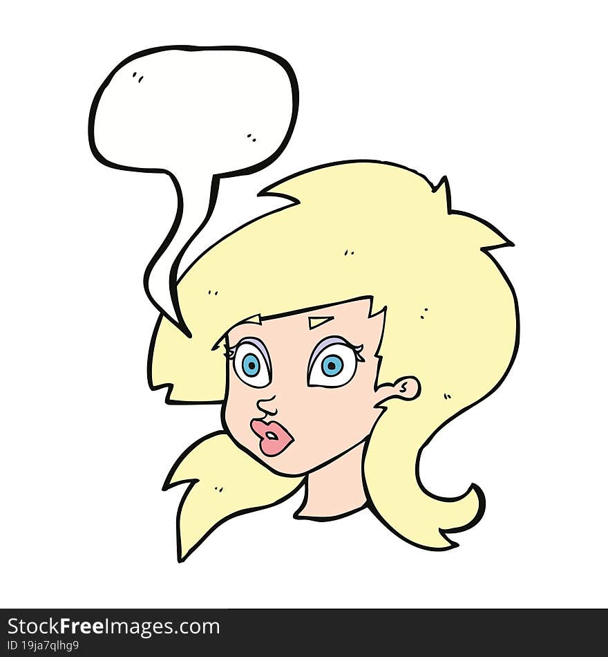 Cartoon Pretty Surprised Woman With Speech Bubble