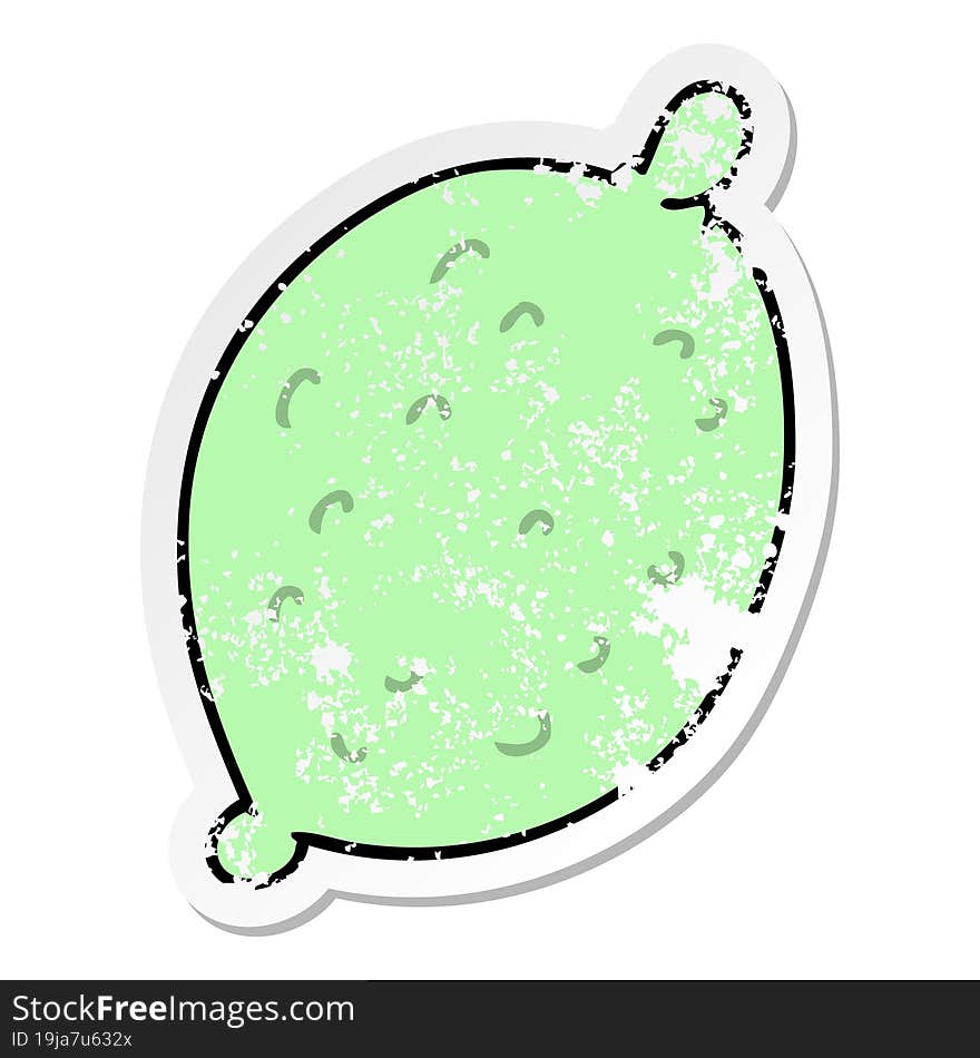 distressed sticker of a quirky hand drawn cartoon lime