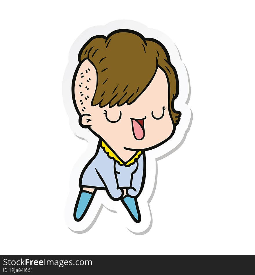 sticker of a cute cartoon girl with hipster haircut