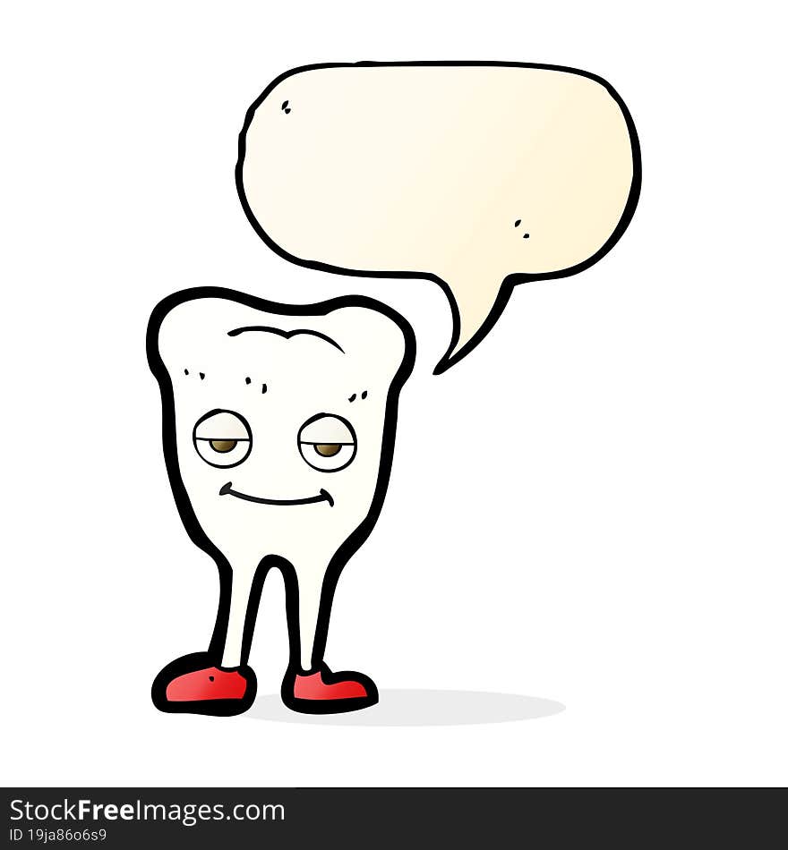 cartoon happy tooth with speech bubble