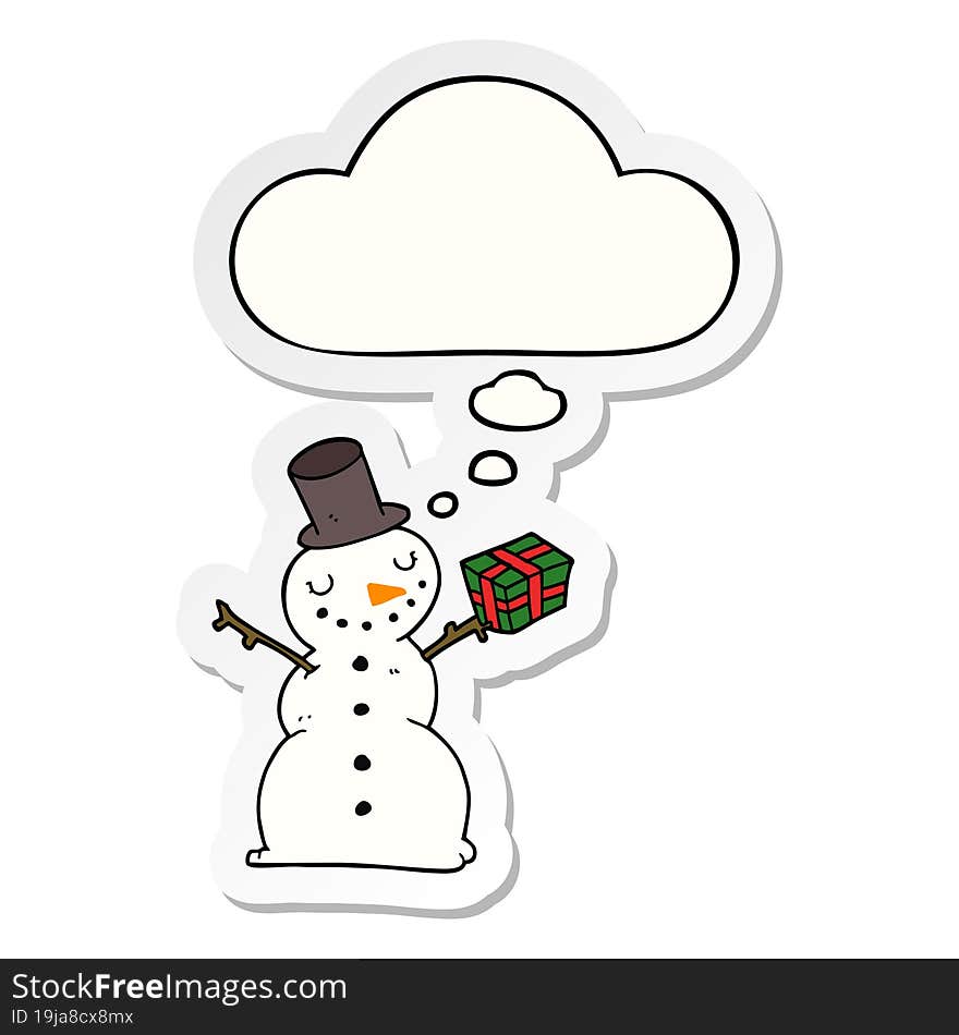 cartoon snowman and thought bubble as a printed sticker