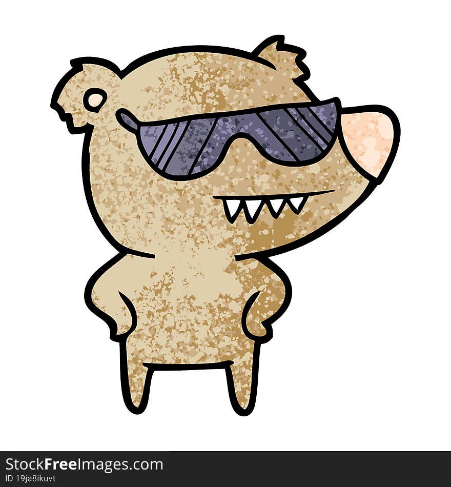 sunglasses bear cartoon with hands on hips. sunglasses bear cartoon with hands on hips