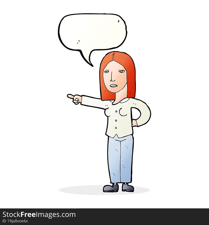 cartoon woman pointing with speech bubble