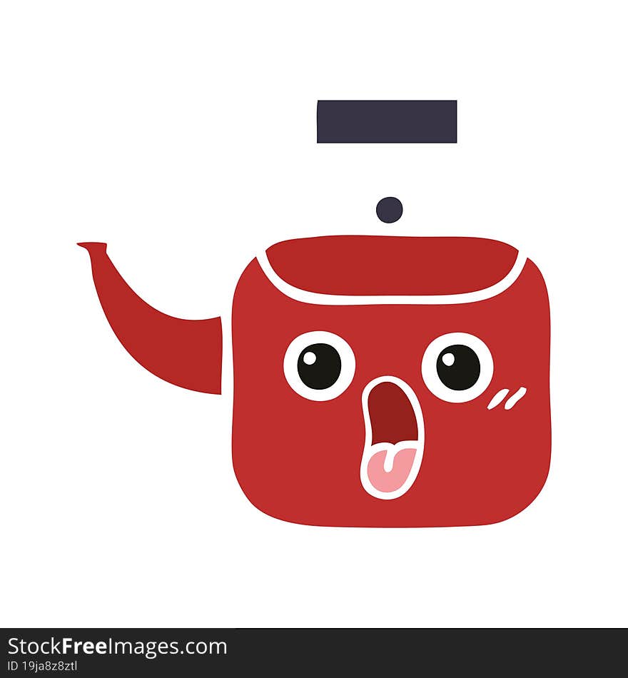 flat color retro cartoon of a kettle