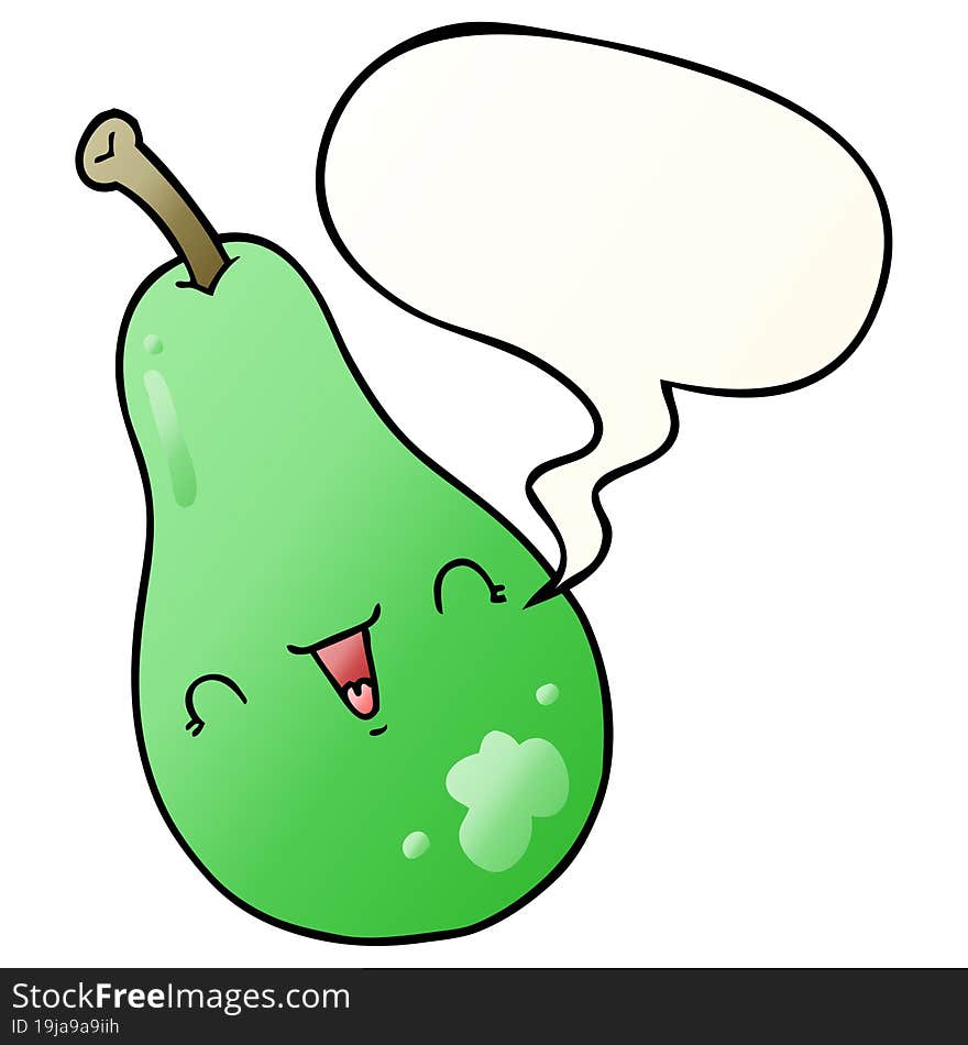 cartoon pear and speech bubble in smooth gradient style