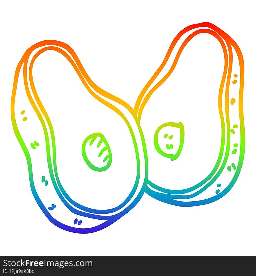 Rainbow Gradient Line Drawing Cartoon Avocado