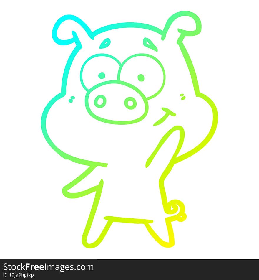 cold gradient line drawing happy cartoon pig