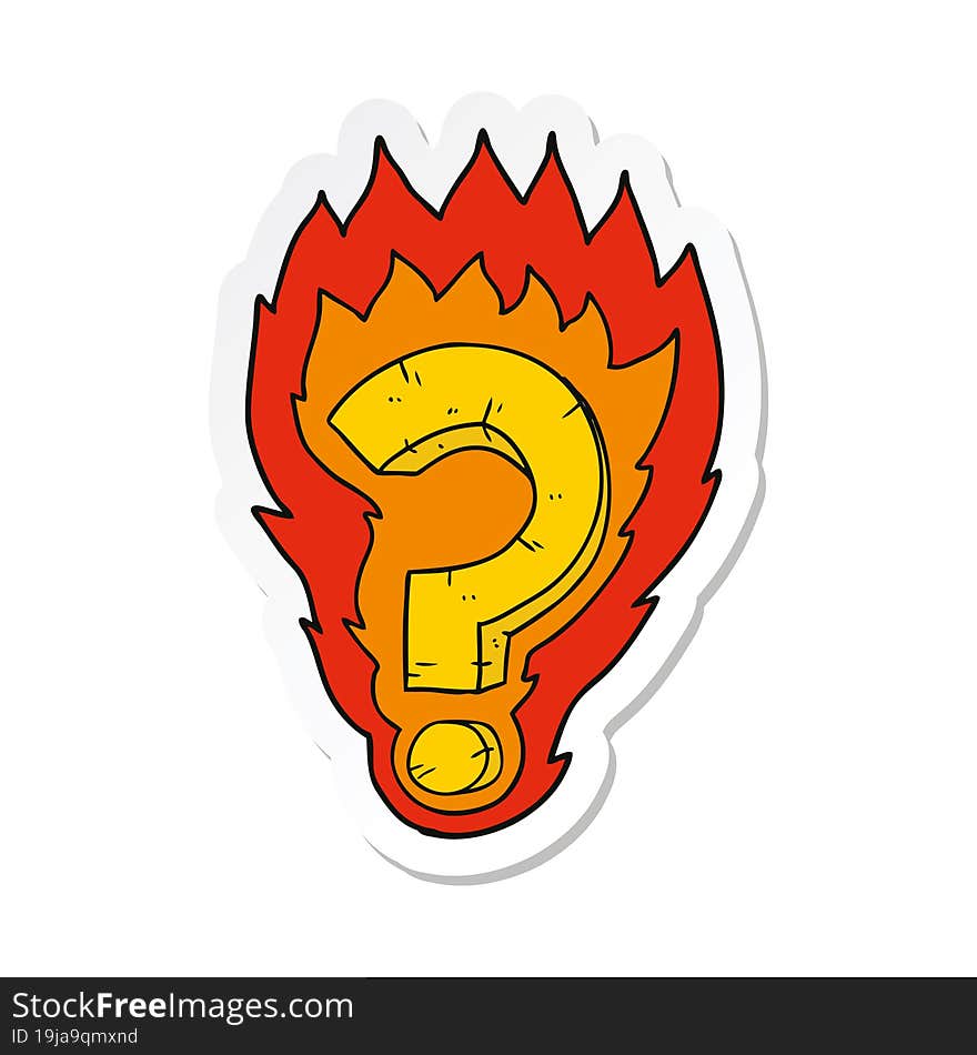 sticker of a cartoon flaming question mark