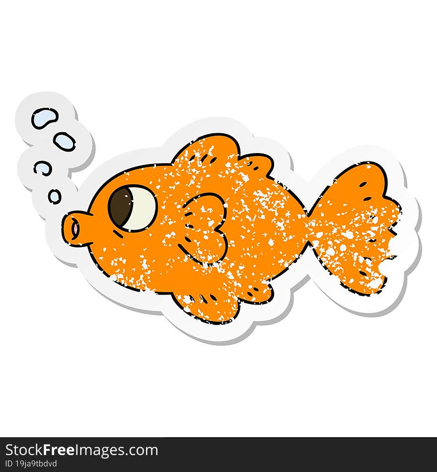 distressed sticker of a quirky hand drawn cartoon fish