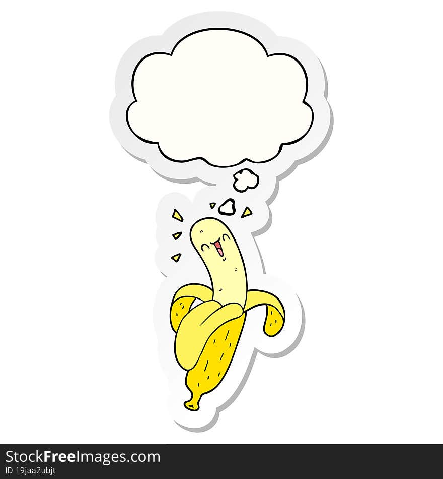 cartoon banana and thought bubble as a printed sticker