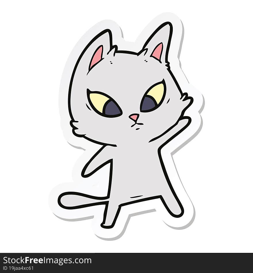 sticker of a confused cartoon cat