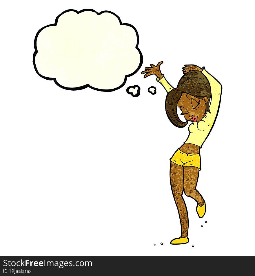 Cartoon Pretty Woman Dancing With Thought Bubble