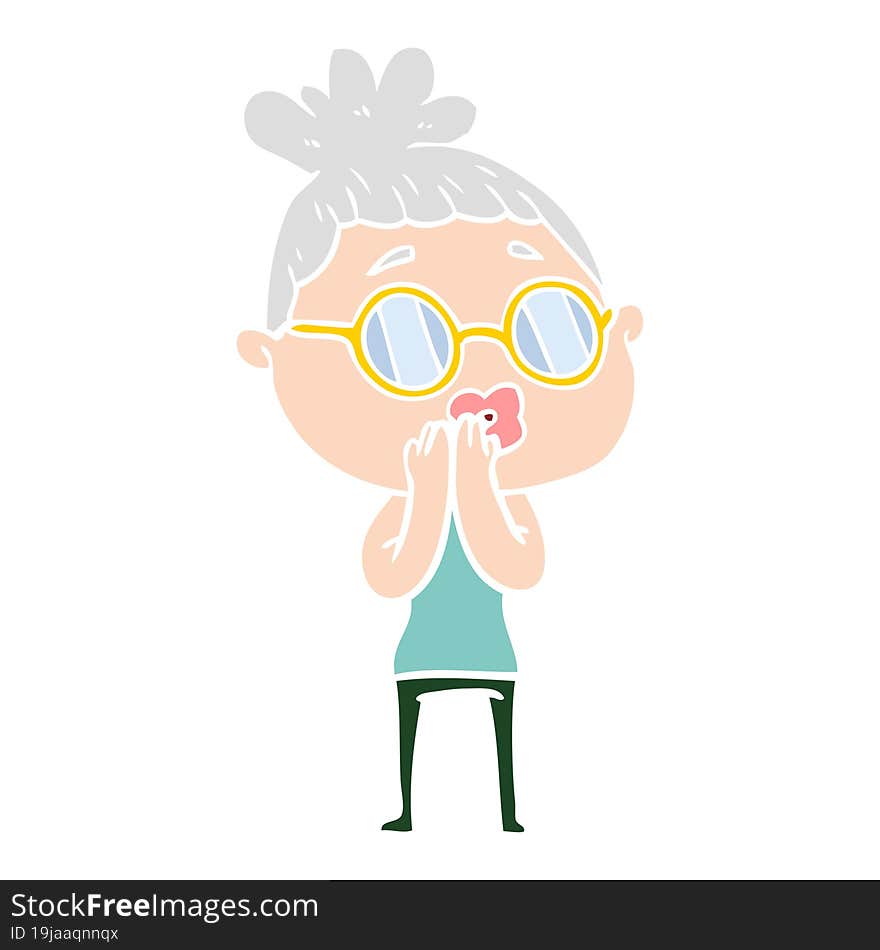 flat color style cartoon woman wearing spectacles