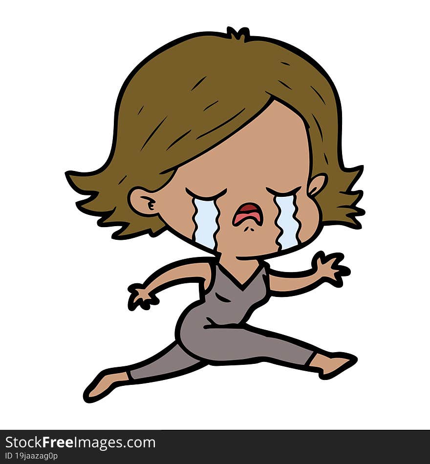 cartoon girl crying whilst running. cartoon girl crying whilst running