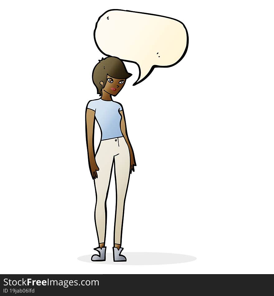 cartoon modern attractive woman with speech bubble