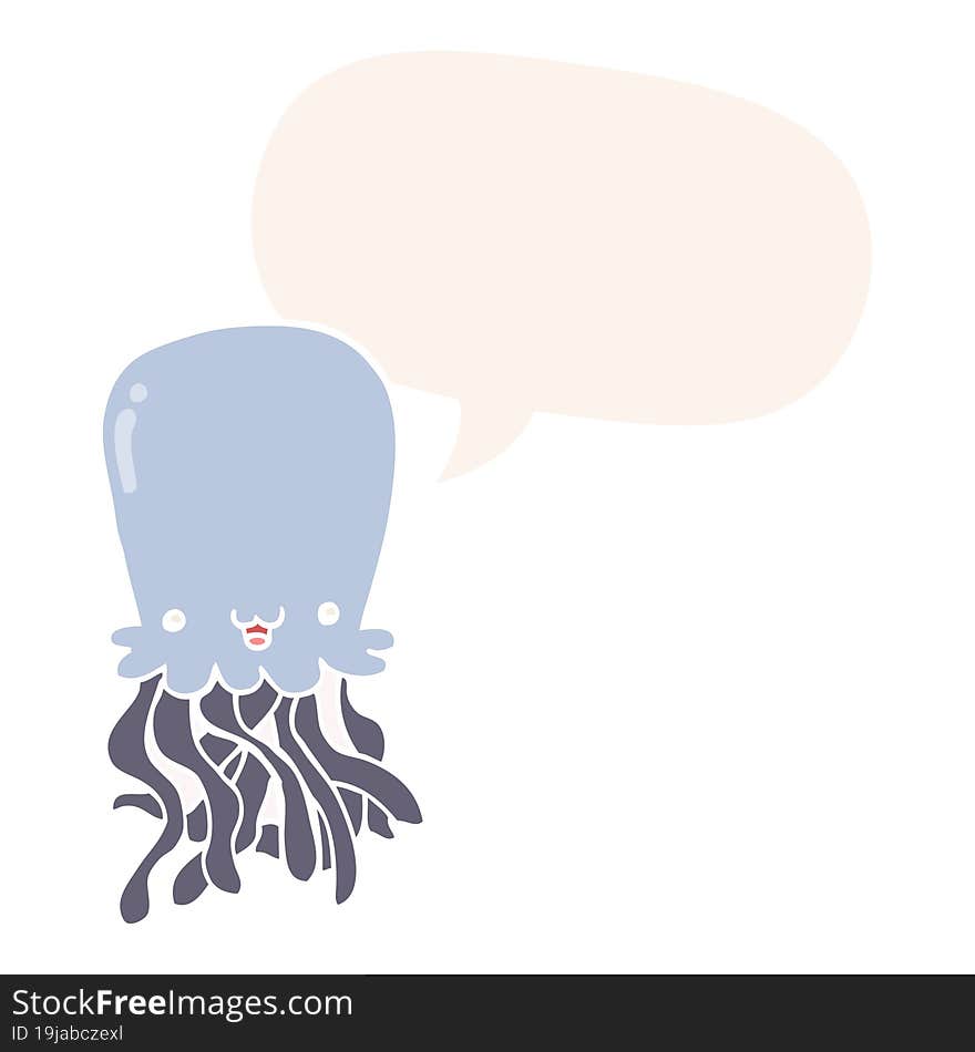 cartoon octopus and speech bubble in retro style