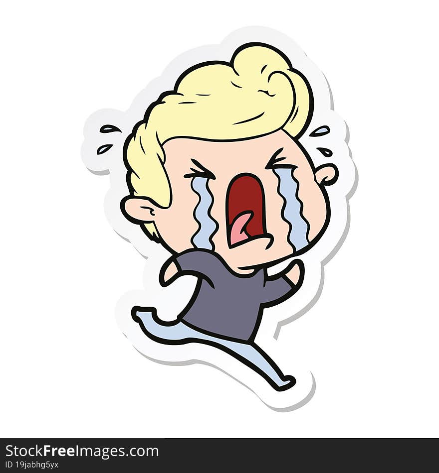 sticker of a cartoon crying man