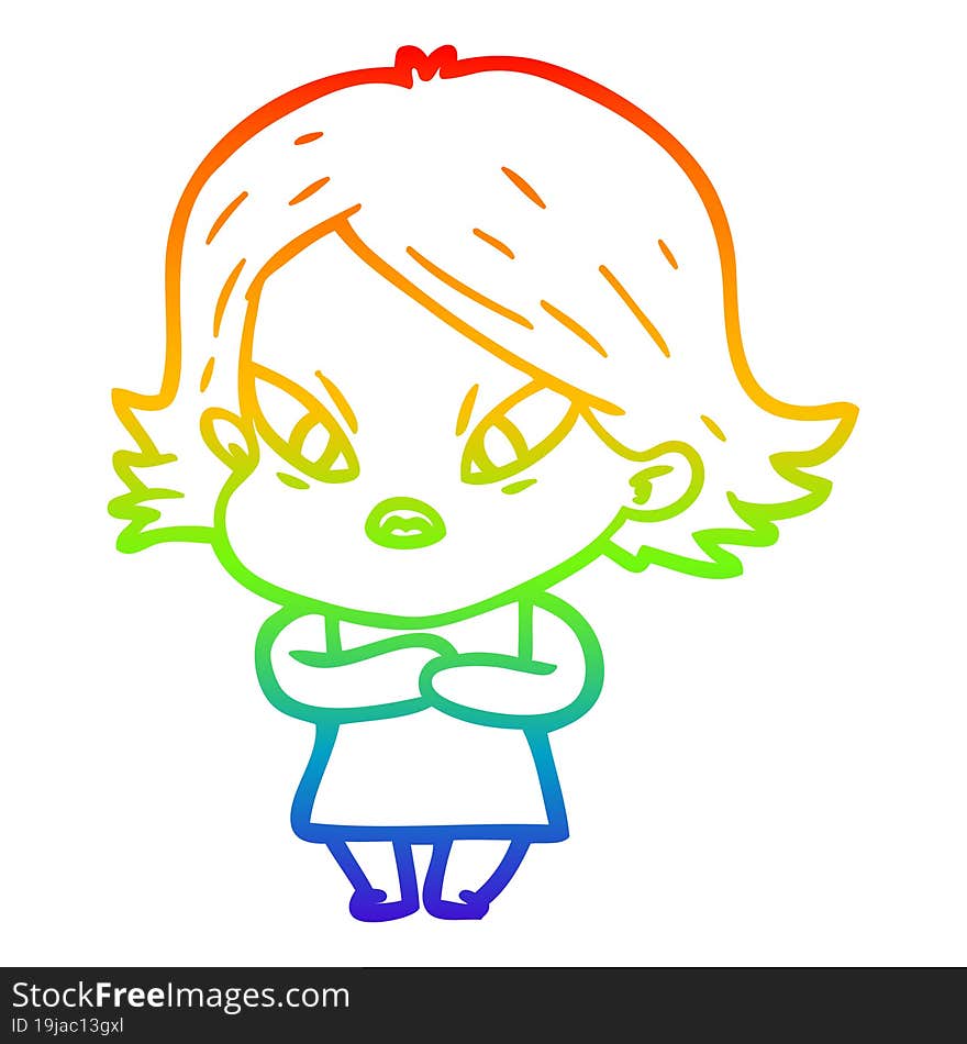 rainbow gradient line drawing cartoon stressed woman