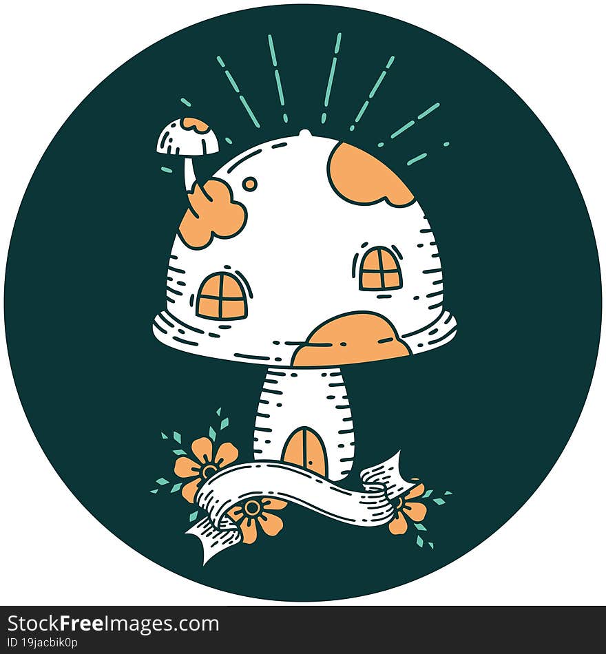 icon of tattoo style toadstool house