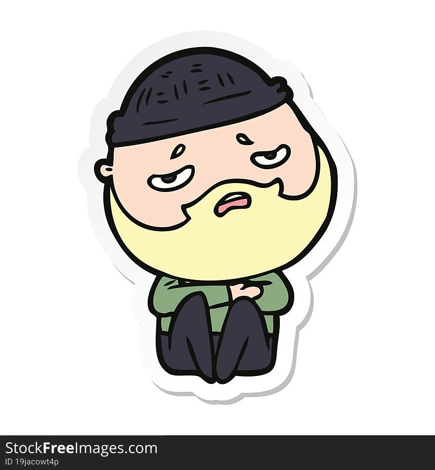 Sticker Of A Cartoon Worried Man With Beard