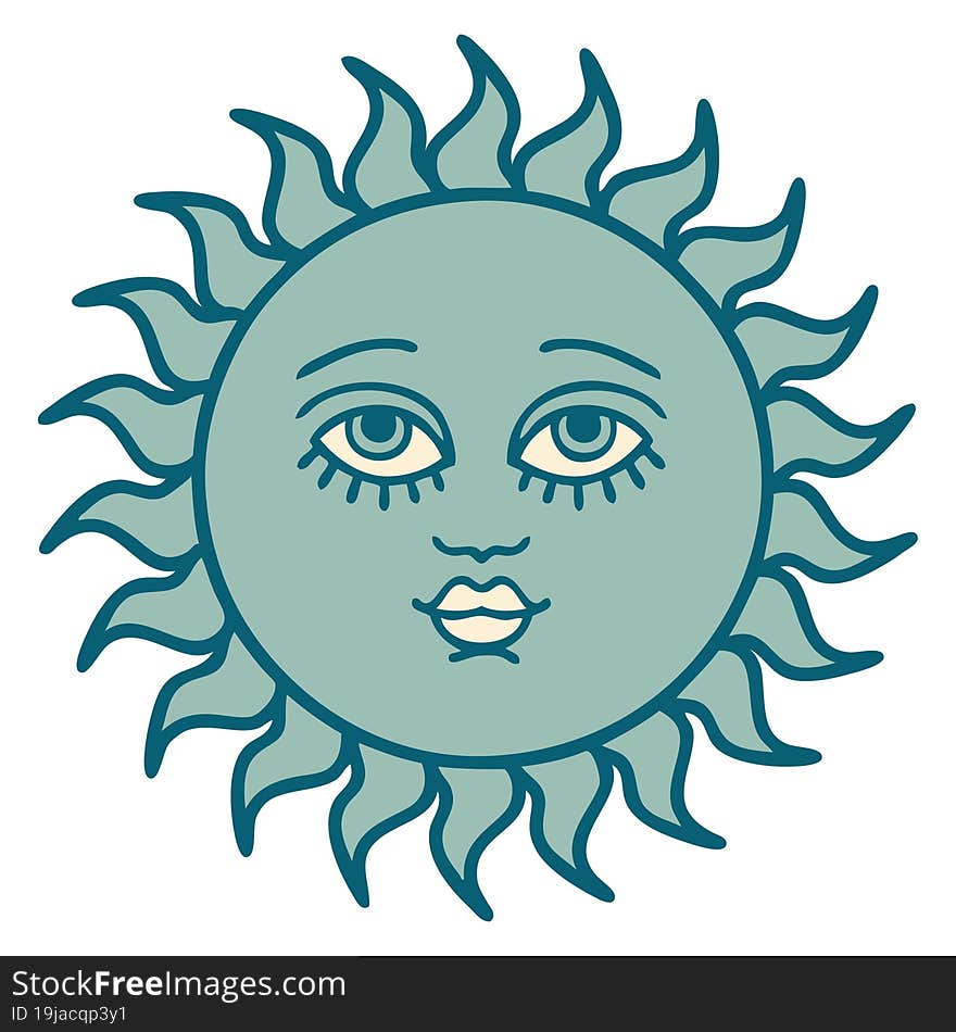 tattoo style icon of a sun with face