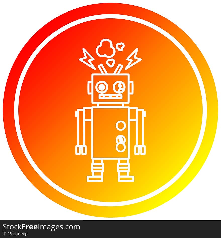 malfunctioning robot circular icon with warm gradient finish. malfunctioning robot circular icon with warm gradient finish