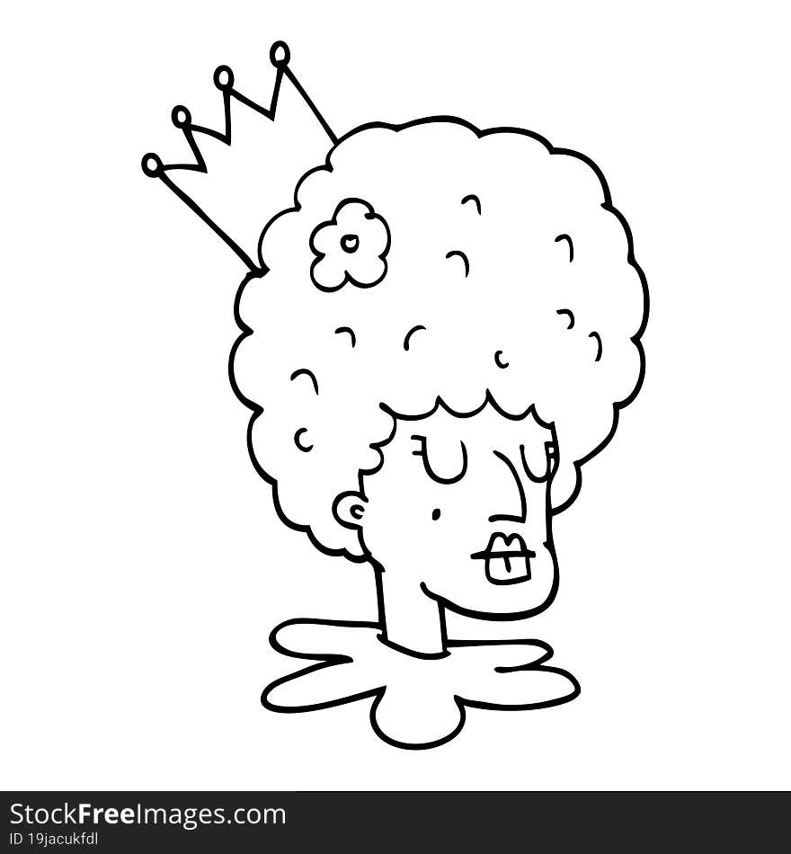 line drawing cartoon queen in makeup and huge wig