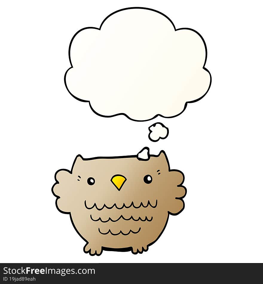 cartoon owl and thought bubble in smooth gradient style