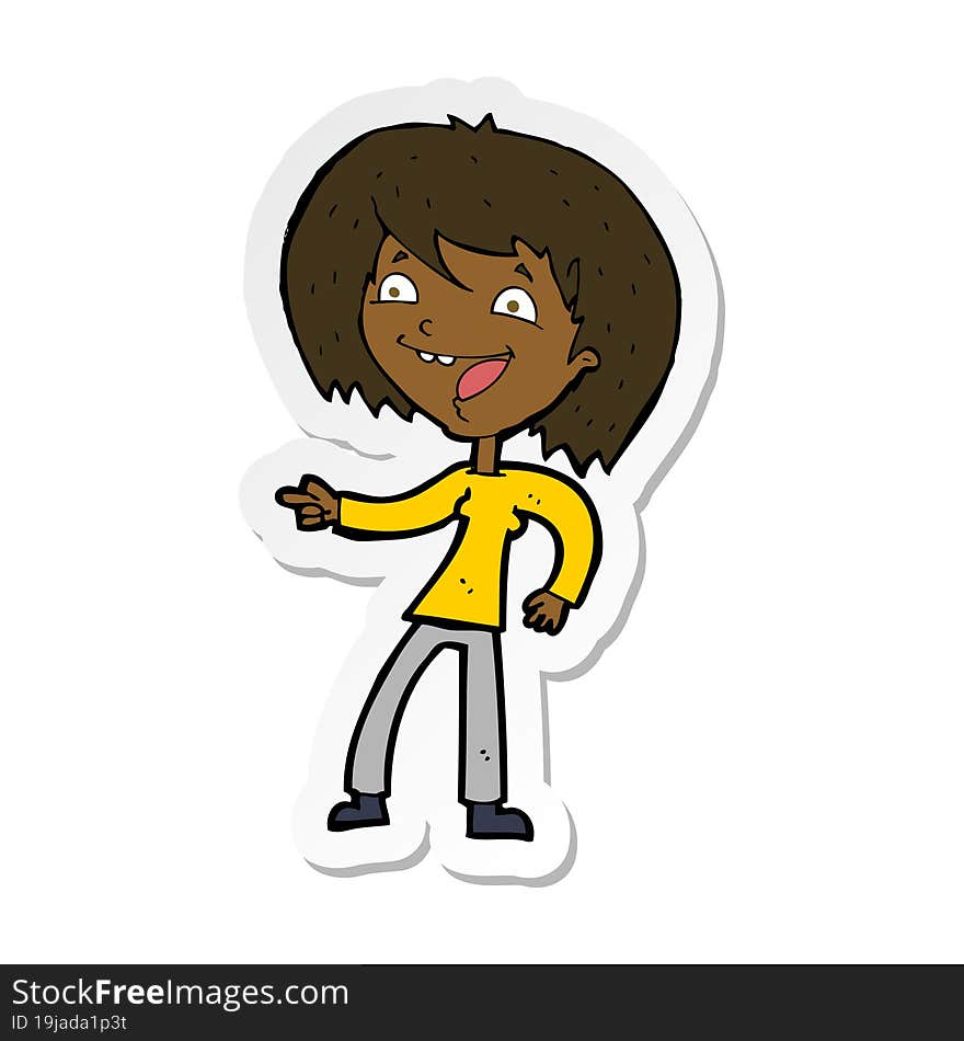 Sticker Of A Cartoon Woman Laughing And Pointing