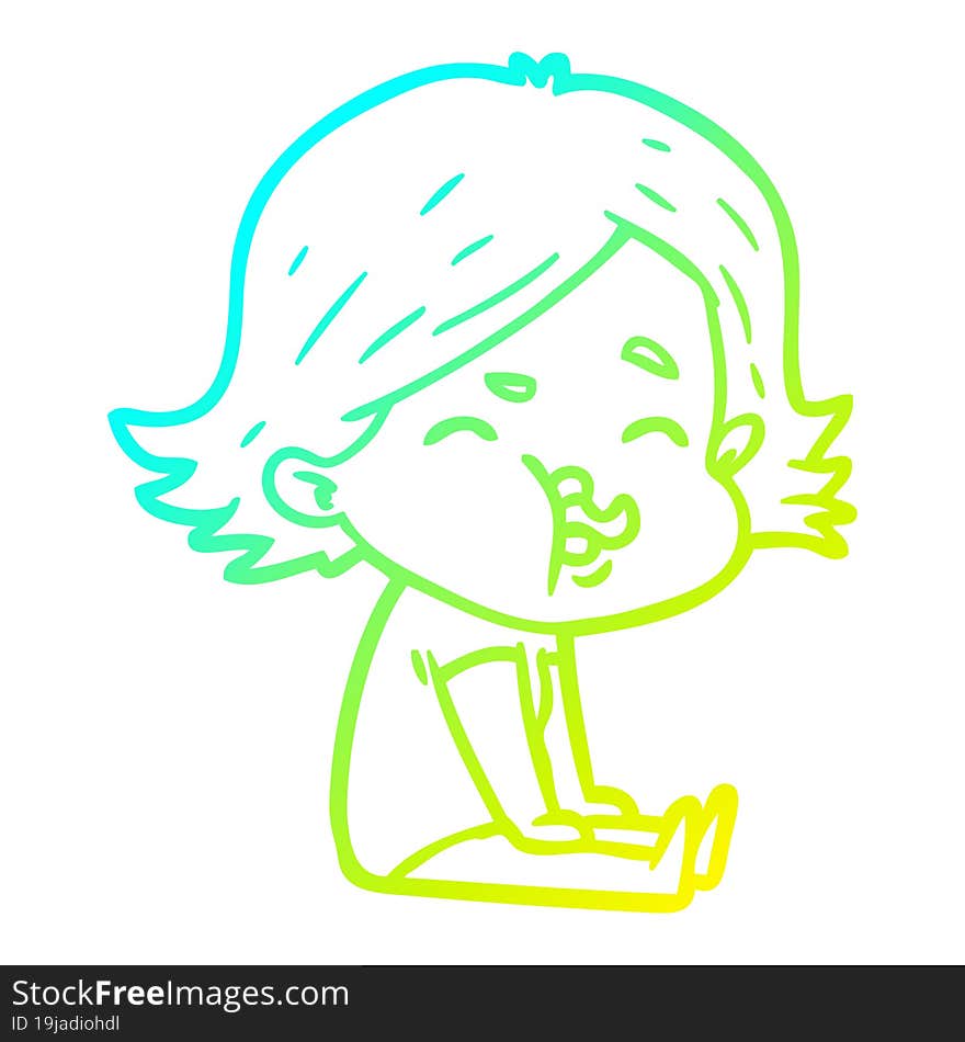 cold gradient line drawing cartoon girl pulling face