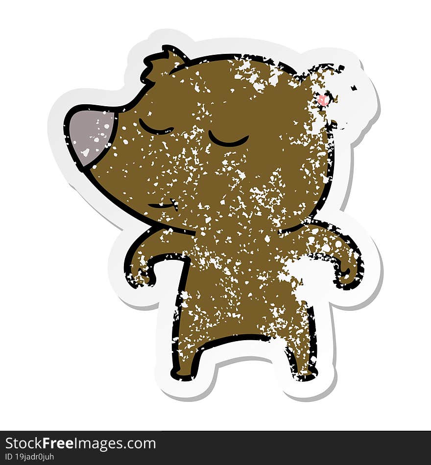 distressed sticker of a happy cartoon bear