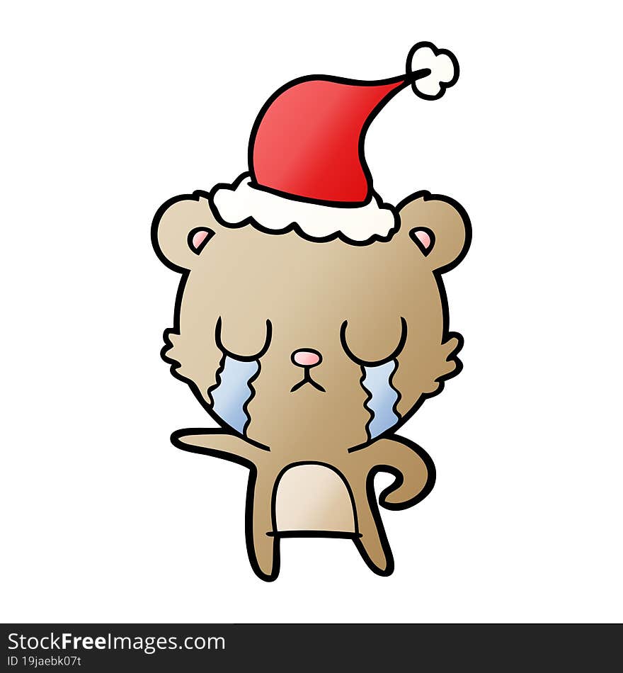 Crying Gradient Cartoon Of A Bear Wearing Santa Hat