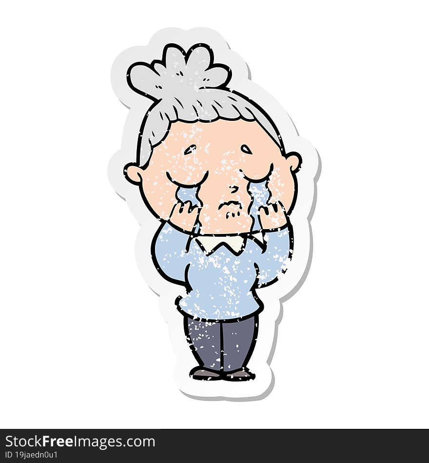 Distressed Sticker Of A Cartoon Crying Woman