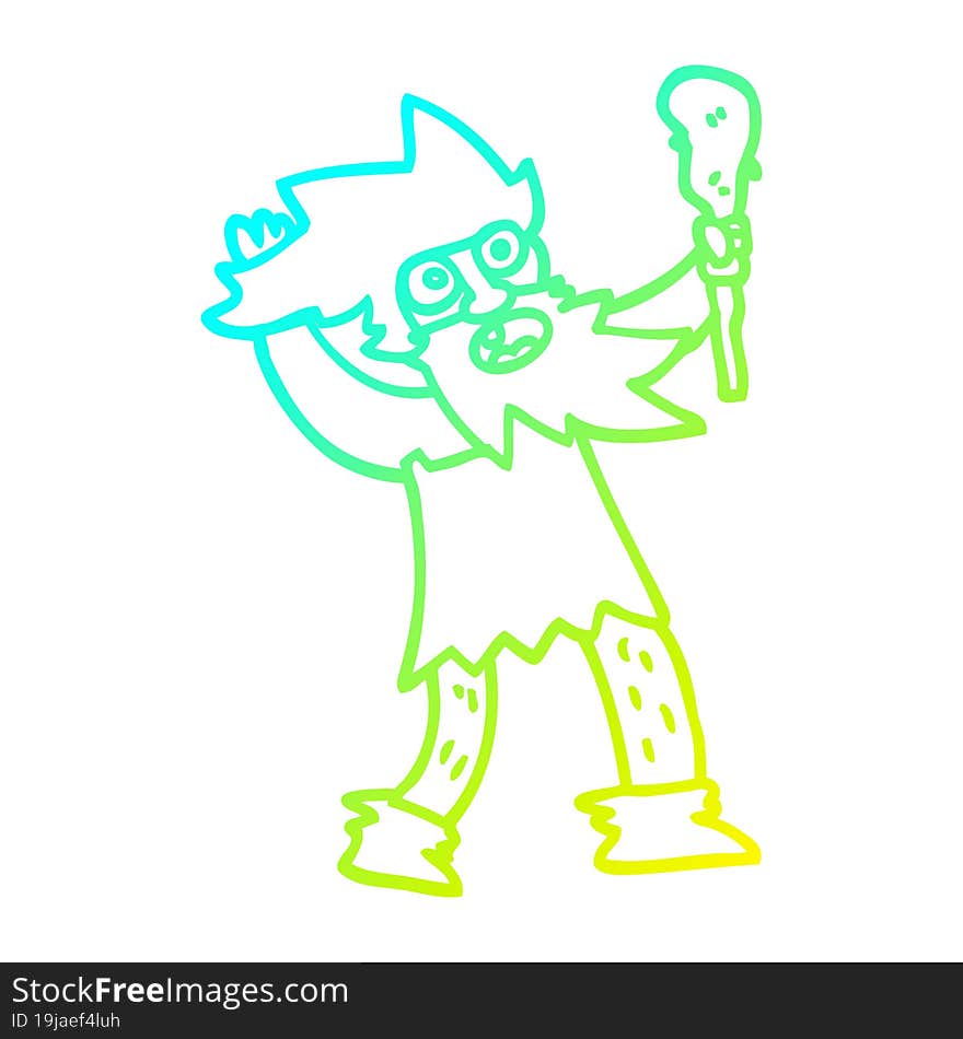 cold gradient line drawing of a cartoon crazy caveman