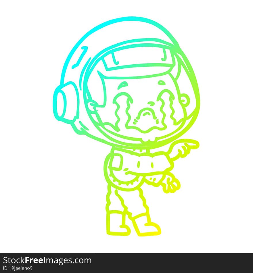 cold gradient line drawing of a cartoon crying astronaut