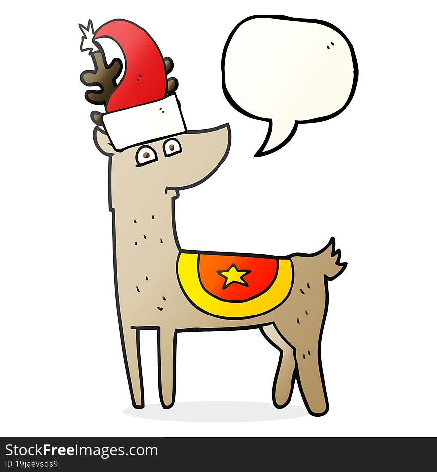 speech bubble cartoon reindeer wearing christmas hat