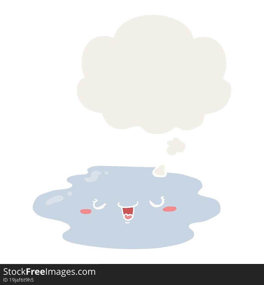 cartoon puddle with face with thought bubble in retro style