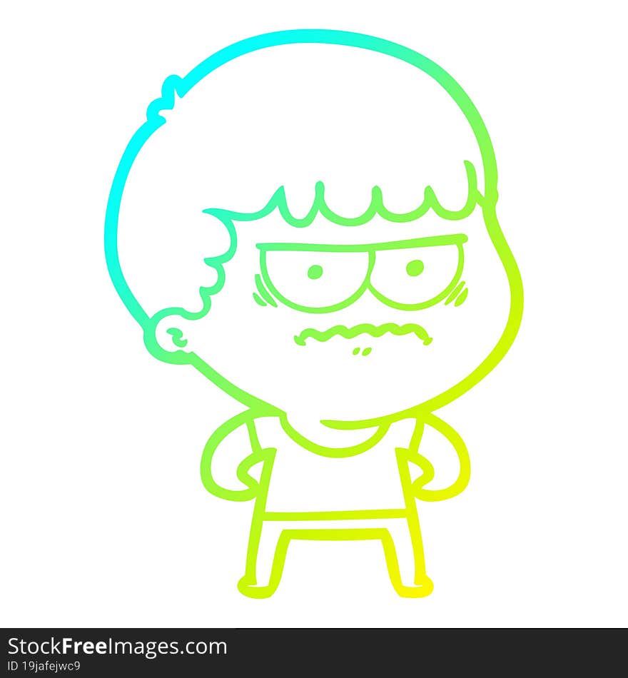 cold gradient line drawing cartoon annoyed man