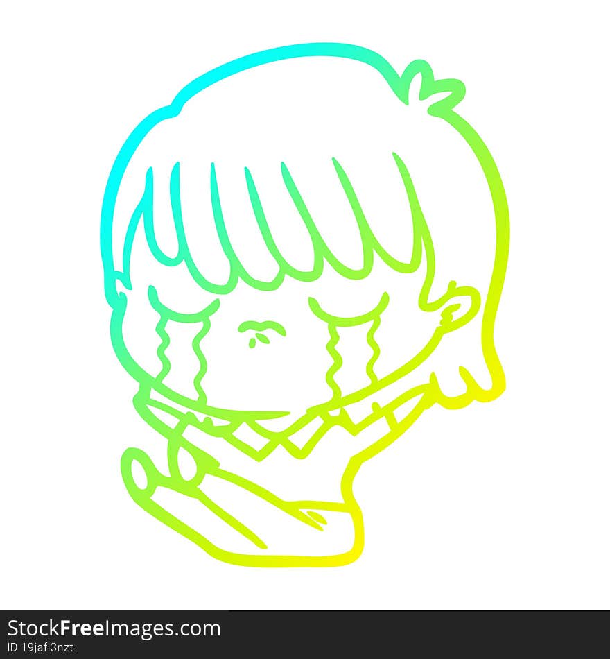 cold gradient line drawing of a cartoon woman crying