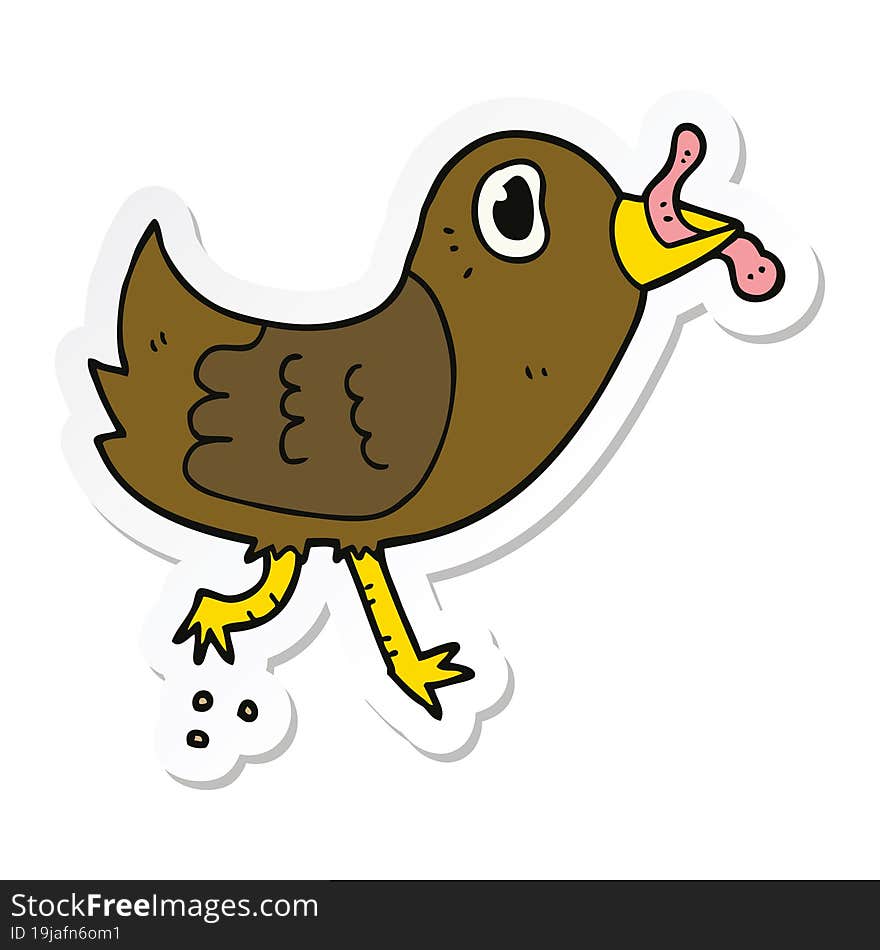 sticker of a cartoon bird with worm