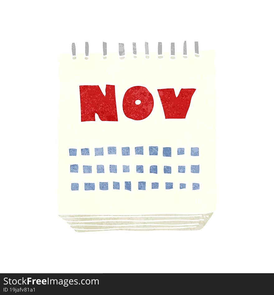 retro cartoon calendar showing month of November