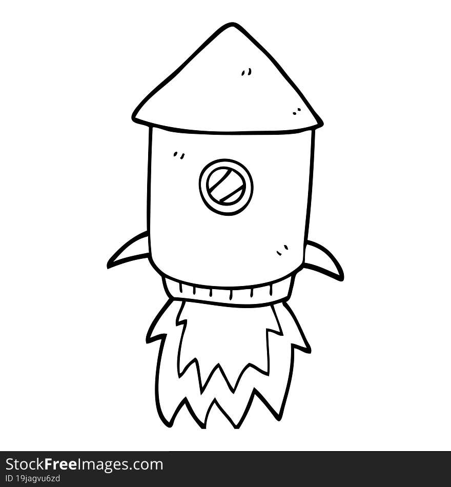 line drawing cartoon space rocket