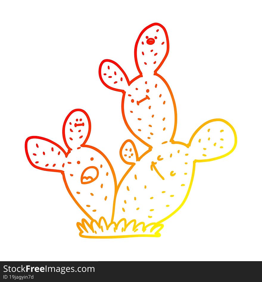 warm gradient line drawing cartoon cactus