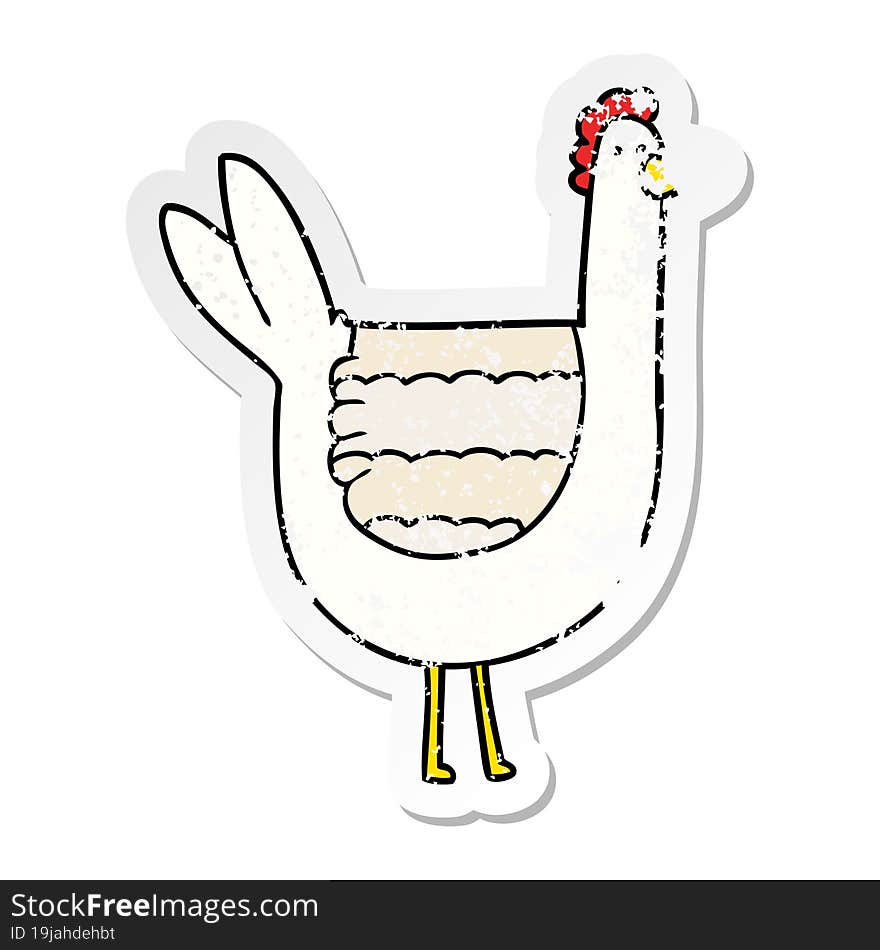 distressed sticker of a cartoon chicken