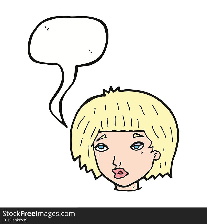 Cartoon Bored Looking Woman With Speech Bubble