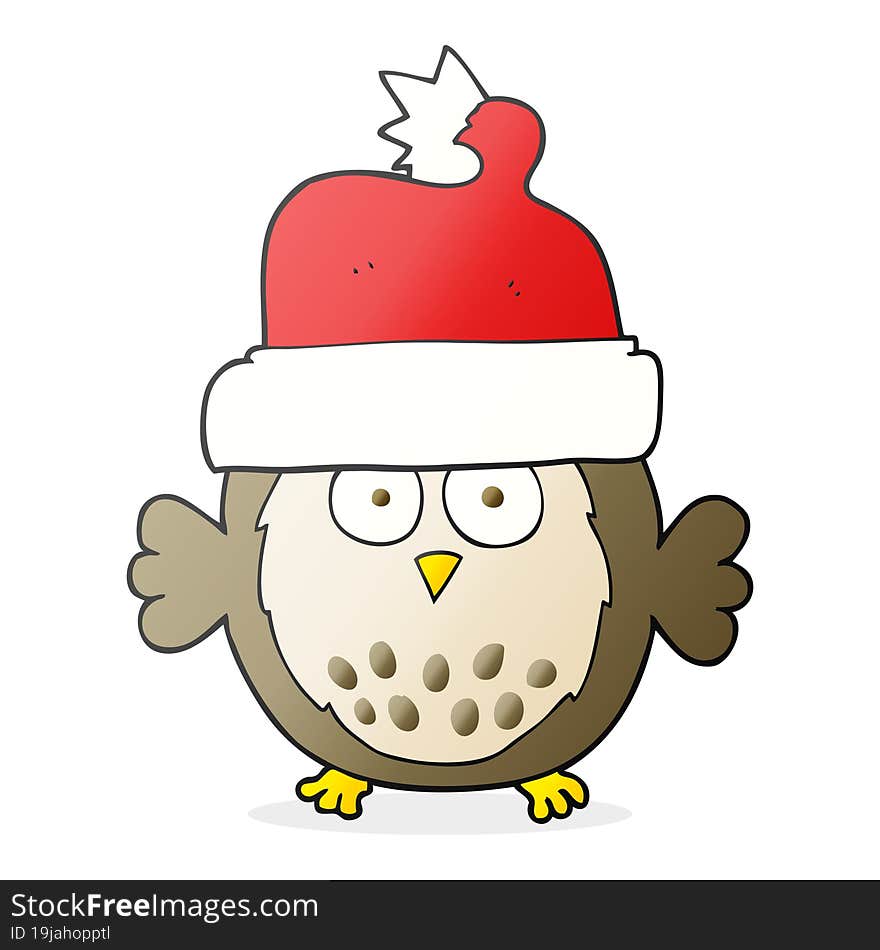 freehand drawn cartoon owl wearing christmas hat