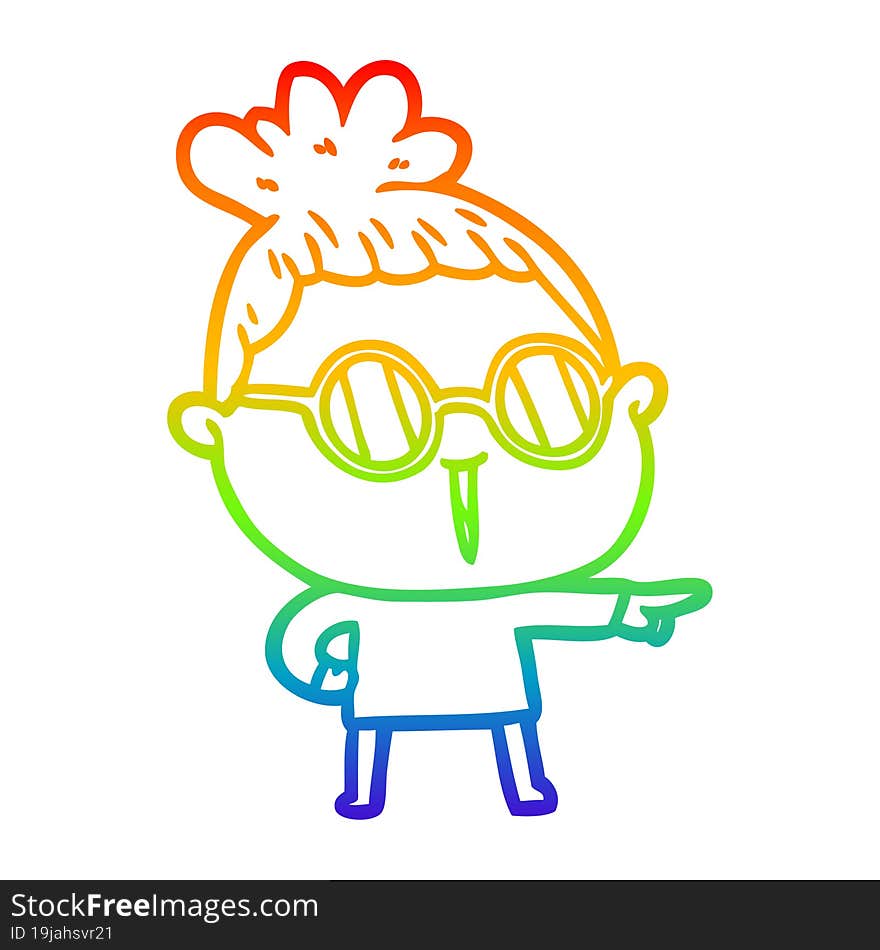 rainbow gradient line drawing cartoon woman wearing spectacles