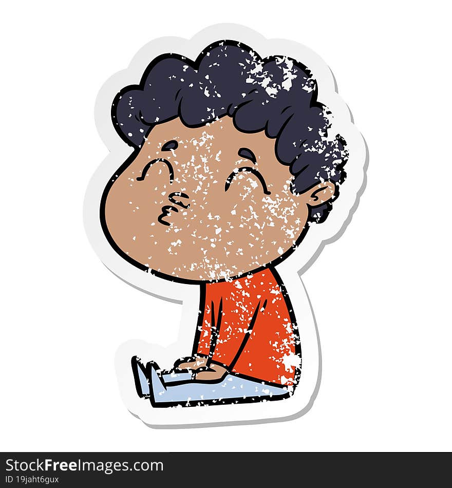 distressed sticker of a cartoon man pouting