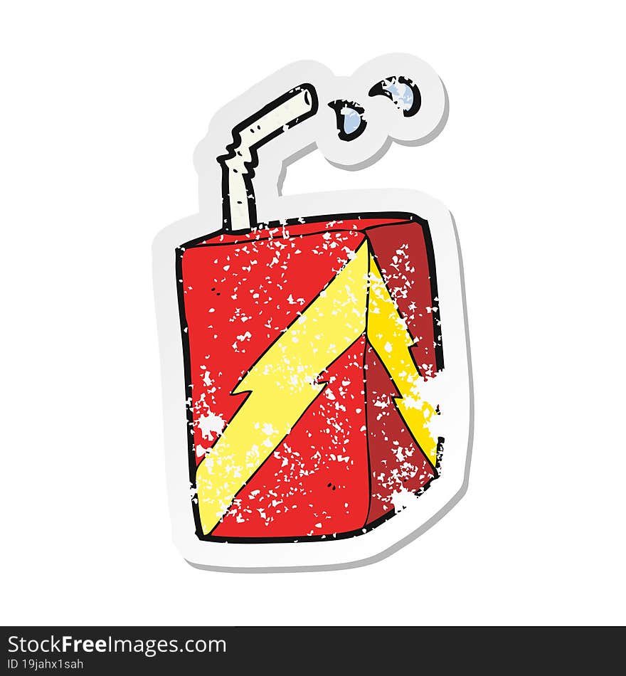 retro distressed sticker of a cartoon juice box